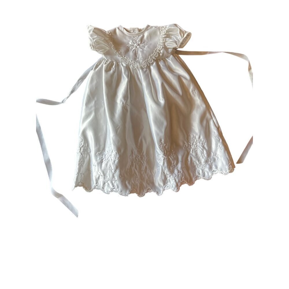 Infant Baptism Christening Dress Embroidered Crosses Cap Sleeves Made‎ in USA